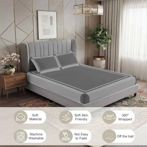 Queen Fitted Sheet Deep Pocket, Light Gray Palid Minimalist Soft