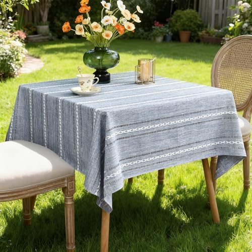 NEWISHER Farmhouse Embroidered 70x70 Inch Square Tablecloth Linen