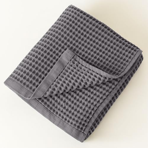 Turkish Cotton Waffle Bath Towels Set of 2, Gray, 35x71