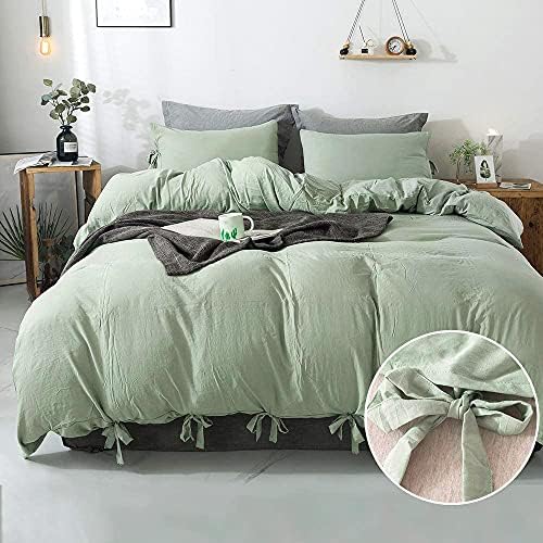 annadaif Sage Green Duvet Cover Queen Size, 3 Pieces Duvet Cover Set