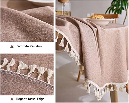 Dimatic Linen Textured Round Tablecloth with Tassel - Waterproof Spill