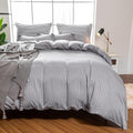 Hotel Duvet Cover King Size Grey Satin Pin Striped 3 Piece Set