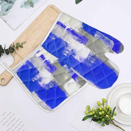 Quilted Cotton Terry Cloth Oven Mitt, Pot Holder Blue Grey Abstract