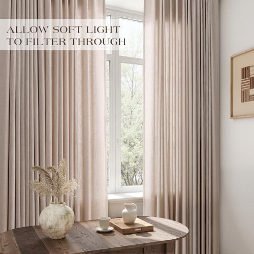 SMABU Extra Long Linen Curtains Pinch Pleated 108 Inches Oatmeal 2
