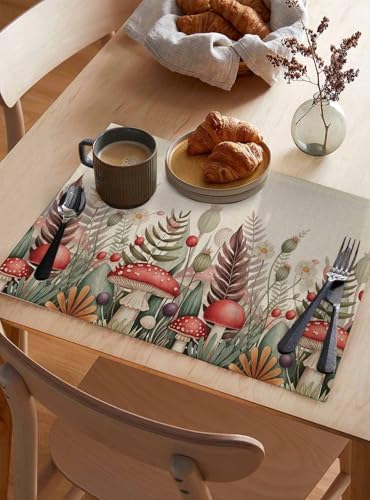 Placemats Set of 8, Mushroom Vintage Woven Placemat, Linen Place Mats