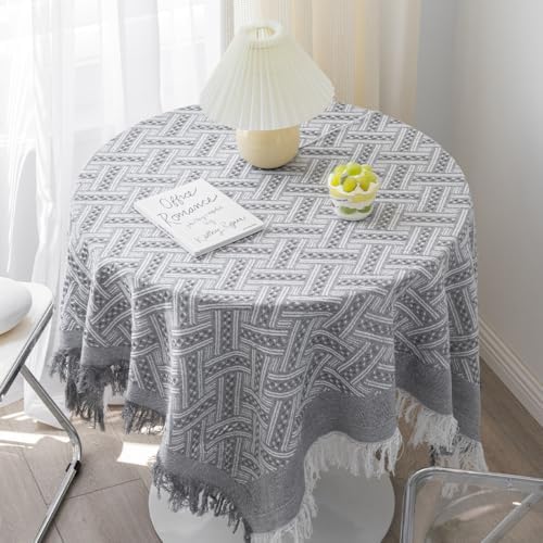 Table Cloth Cover Square 70 inch, Braided Pattern with Tassels
