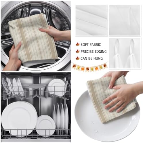Beige Striped Kitchen Towels, 3 Pack Dish Towels for Kitchen, Modern