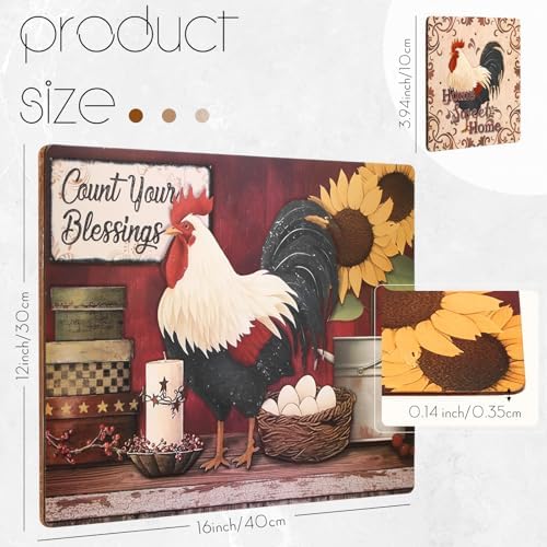 8 Sets Rooster Cork Placemats with Coasters, 12 x 16 Inch