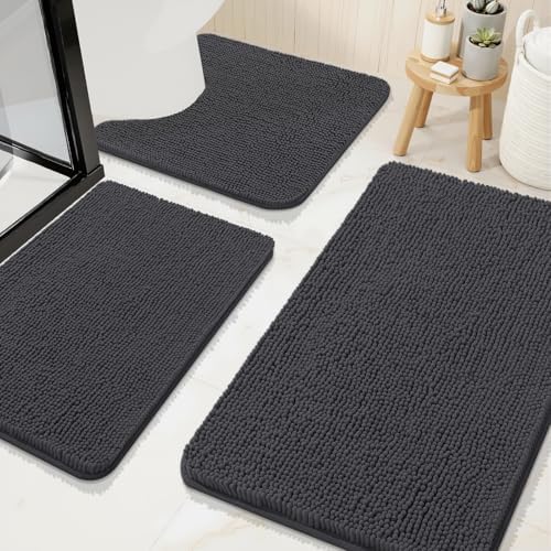 Arotive Bathroom Rugs Sets 3 Piece, 41"x61"+51"x61"+61"x92", Dark Grey