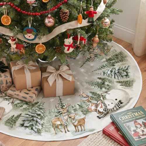 AVOIN colorlife 36 Inch Snowman Reindeer Tree Skirt