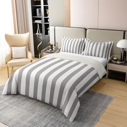 Erosebridal Gray Striped 100% Cotton King Comforter Cover Simple