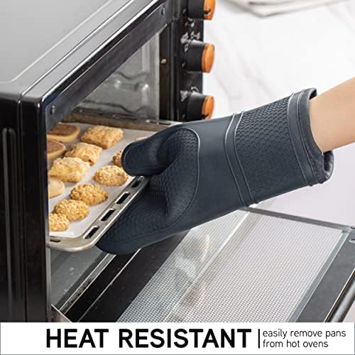 COOK WITH COLOR Silicone Oven Mitts- Heat Resistant Gloves with Soft