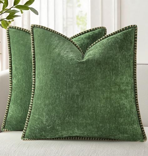 decorUhome Soft Chenille Throw Pillow Covers 20x20 Set of 2 Forest