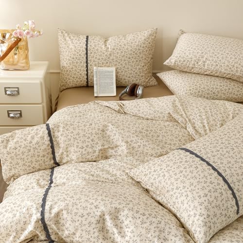 Floral Twin XL Duvet Cover Washed Cotton Cream Twin XL Comforter Cover