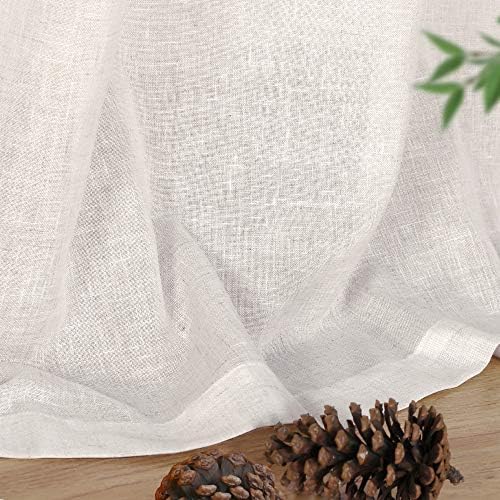 FantasDecor Linen Sheer Curtains 63 inch Length 2 Panels Set Light