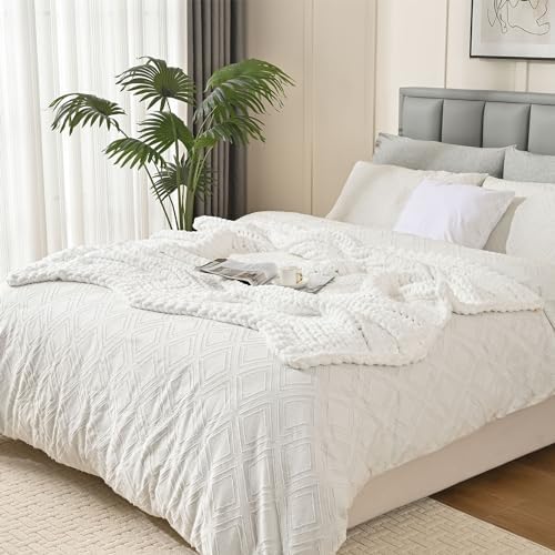 Esterra 100% Hand Knitted Chenille Throw Blanket, 50"x60", White