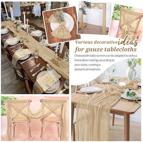 Pesonlook Cheesecloth Table Runner Beige, 10 Pack 17.7x108 inch, Long