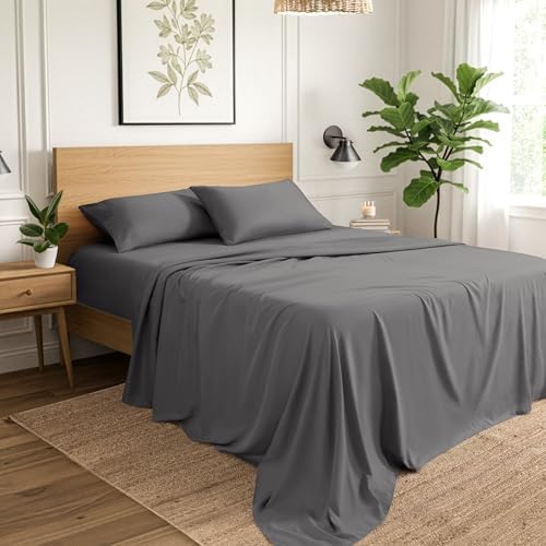 Cotton 4Pcs-Bed Sheet Set King 16" Deep Pocket Dark Grey