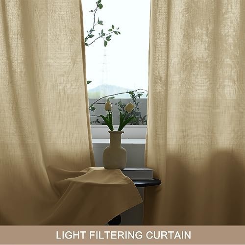 Fcosie Beige Linen Textured Drapes 120 Inches Long Pinch Pleated