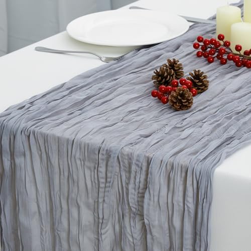 3 Pack Grey Cheesecloth Table Runner 120 Inch Boho Wedding Decor