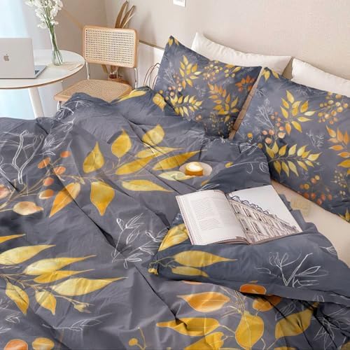 Soft Duvet Cover King Size 104" x 90" - Watercolor Plants Leaves