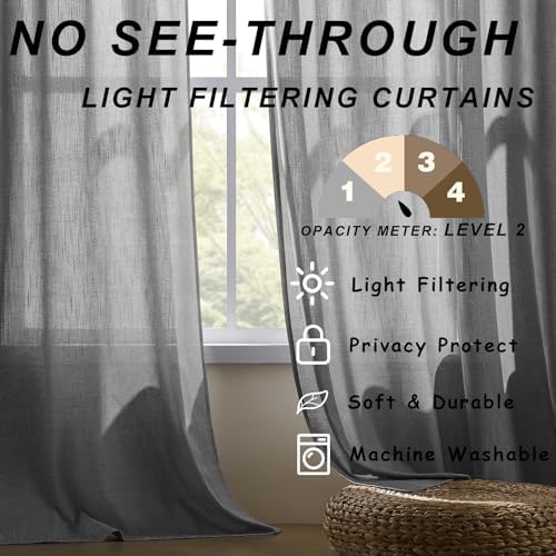 Semi Sheer Curtains 63 Inch Long Grommet Privacy for Living Room