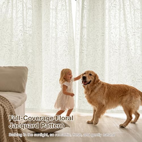 Anmao Cream Semi Sheer Light Filtering Extra Long Curtains 2 Panels