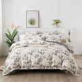 FADFAY Duvet Cover Set Queen Vintage Rose Floral Bedding Shabby Grey