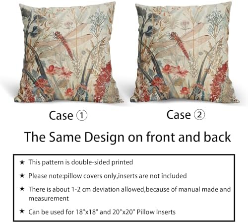 Kawani Summer Dragonfly Pillow Covers 18X18 Inch Red Floral Flower