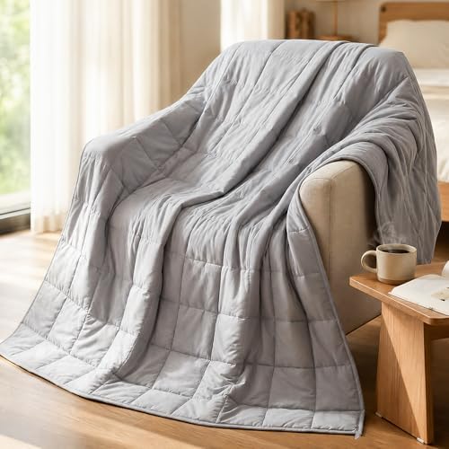 17 lbs Weighted Blanket 60"x80" Queen Size for Adults, Light Gray