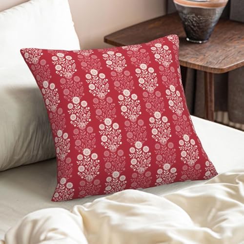 KiuLoam Vintage Red Cream Floral Block Print Decorative Pillow Covers