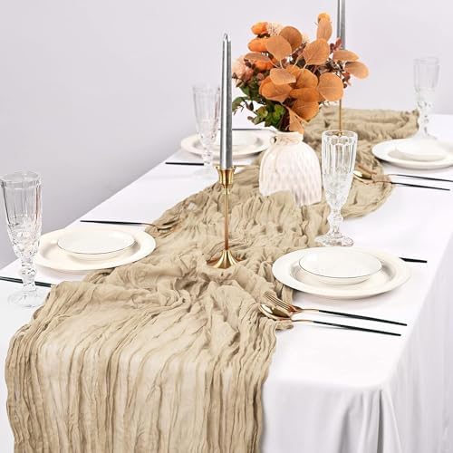 Pesonlook 12 Pack Light Brown Cheesecloth Table Runner Long, 21.5×120