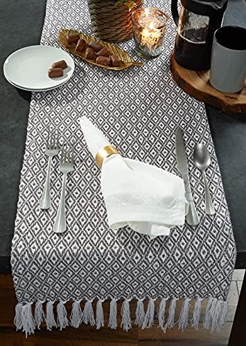 DII Farmhouse Mini Diamond Braided Table Runner, 15x108, Gray