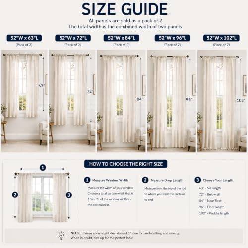 Linen Textured Sheer Boho Curtains for Living Room Rod Pocket Top