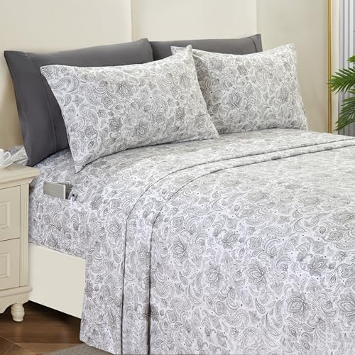 Elegant Comfort 6-Piece Sheet Set Deep Pocket, Twin XL, Paisley Gray