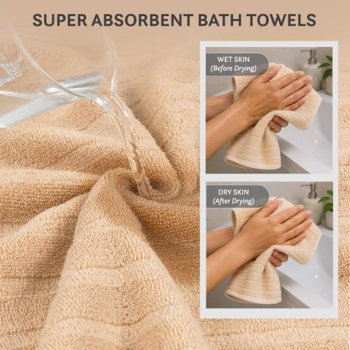 TRIDENT Beige Bath Towels Set of 4, 100% Cotton Quick Dry Bath Towel