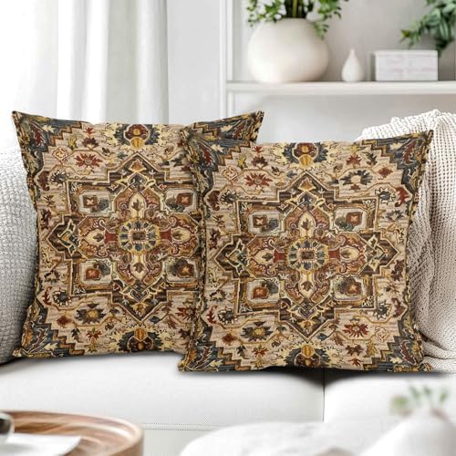 Brown Gold Red Vintage Bohemian Pillow Covers 18X18 Inch Boho Flower