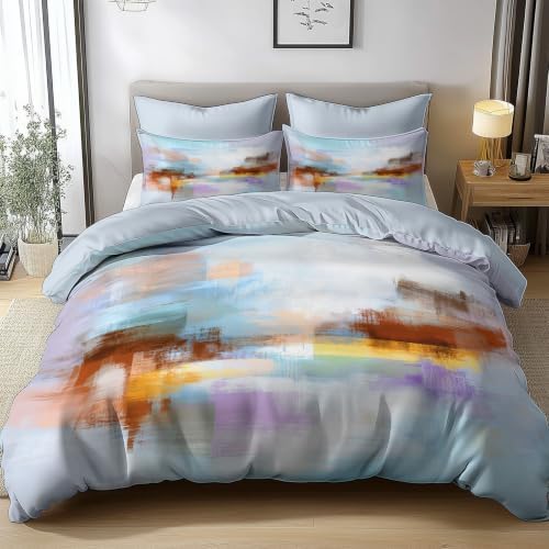 King Duvet Cover Set Soft Microfiber Abstract Patterns Light Color