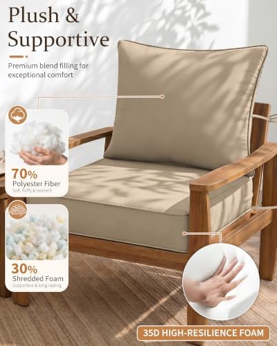 Outdoor Deep Seat Patio Cushions Set, 24×24×5 Inch Water Resistant &