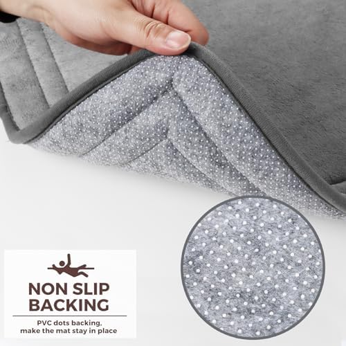 Memory Foam Bath Mat Grey Bathroom Rug Set of 2 Non-Slip Washable