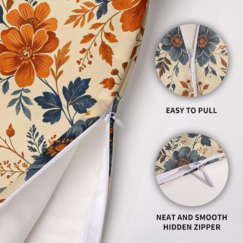 Orange Blue Fall Floral Pillow Covers 20X20 Set of 2, Autumn Colored