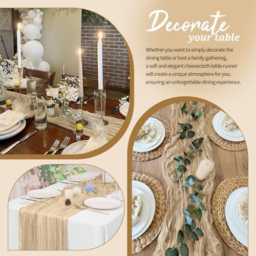 Pesonlook Cheesecloth Table Runner Beige, 10 Pack 17.7x108 inch, Long