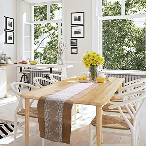 Chumia 12 Pcs 12 x 108 Inch Wedding Burlap Table Runners with White