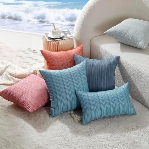 VAKADO Waterproof Beige Stripe Outdoor Throw Pillow Covers 18x18 Set