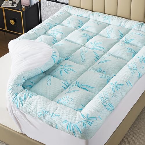 WhatsBedding 5 Inch Queen Mattress Topper Breathable Bamboo Viscose