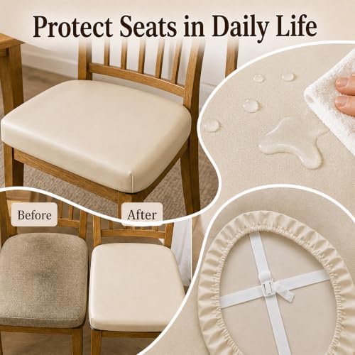 6-Pack Light Beige Stretch Chair Seat Covers, Washable Universal