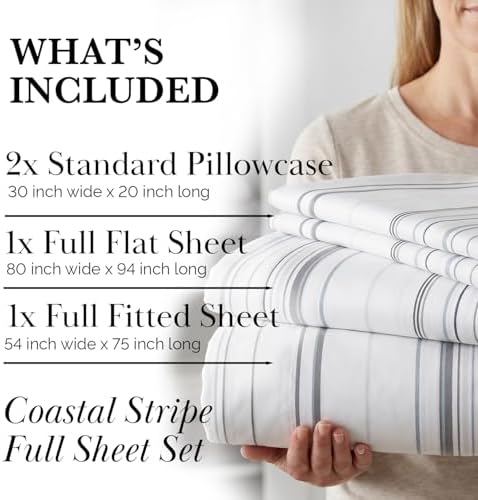Coastal Striped Sheets Full Size 15 Inch Deep Pocket Soft Microfiber