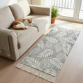 Gray Leaves Hallway Runner Rug 2'x5', Summer Botanical Modern Zen
