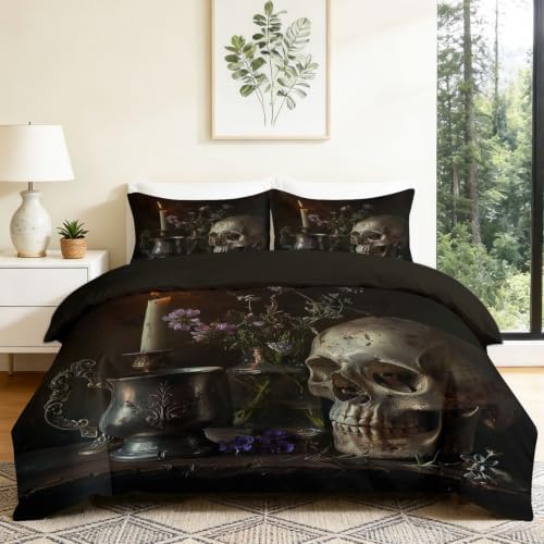 King Duvet Cover Set Retro Art Skull Flowers 3D Printed Bedding Sets