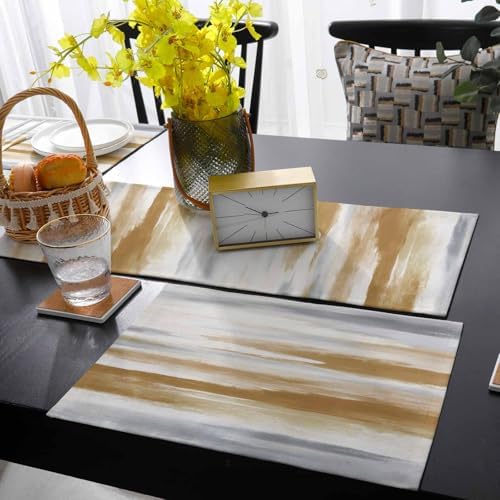 Brown Gray White Table Mats Set of 4 With Table Runner 90 Inches